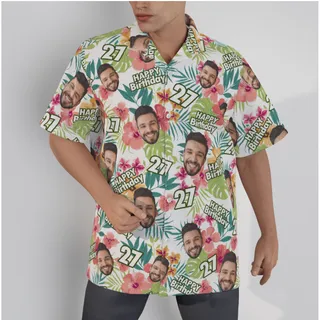 Custom Face Happy Birthday Hibicus Hawaiian Shirt