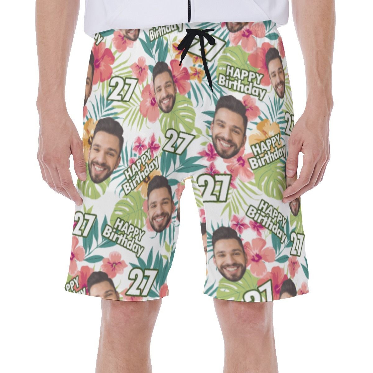 Custom Face Birthday Hibicus Hawaiian Swim Trunks For Men - variant image 1