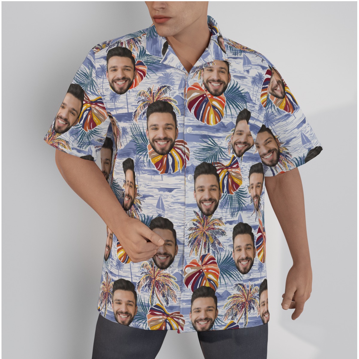 Vintage Palm Tree Custom Face Hawaiian Shirt - variant image 1
