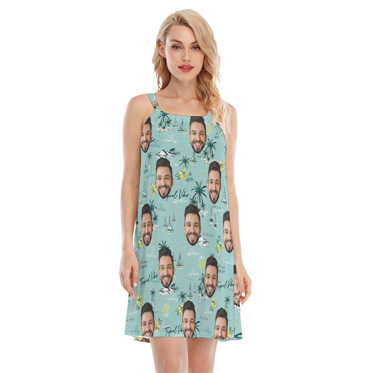 Blue Tropical Vibes Cami Dress With Custom Faces - variant image 1
