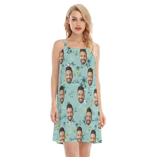 Blue Tropical Vibes Cami Dress With Custom Faces