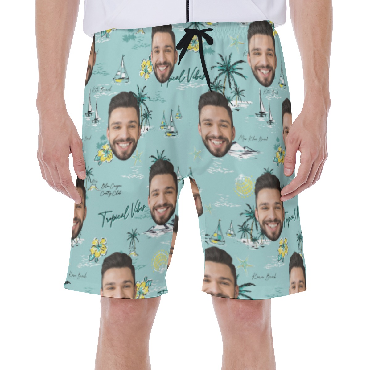 Blue Tropical Vibes Swim Trunks With Custom Faces - variant image 1