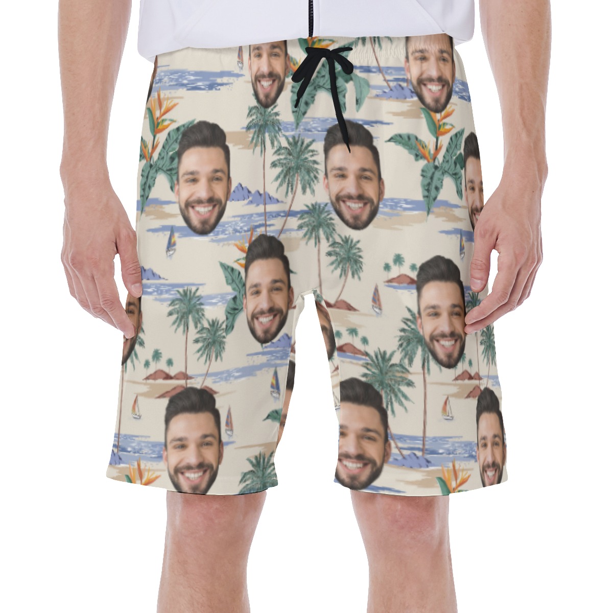 Beach Themed Hawaiian Shorts With Multiple Custom Face - variant image 1
