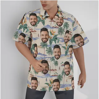 Beach Themed Hawaiian Shirt With Multiple Custom Face