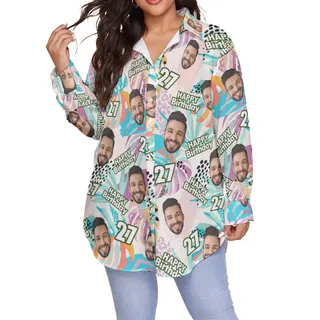 Funny Custom Face Happy Birthday Tripical Hawaiian Plus Size Shirt