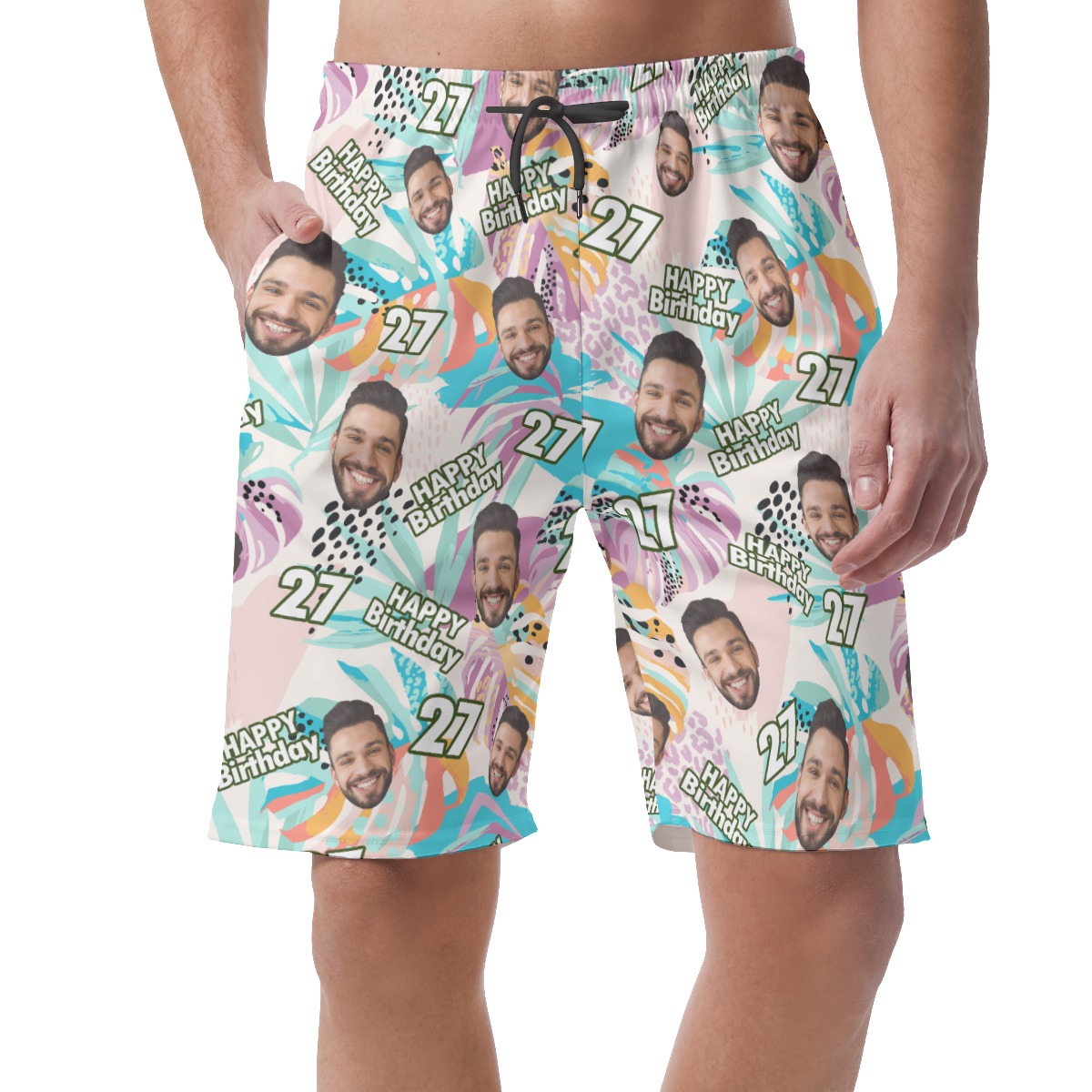 Tropical Custom Face Birthday Hawaiian Beach Shorts For Men - variant image 1