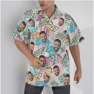 Tropical Custom Face Happy Birthday Hawaiian Shirt