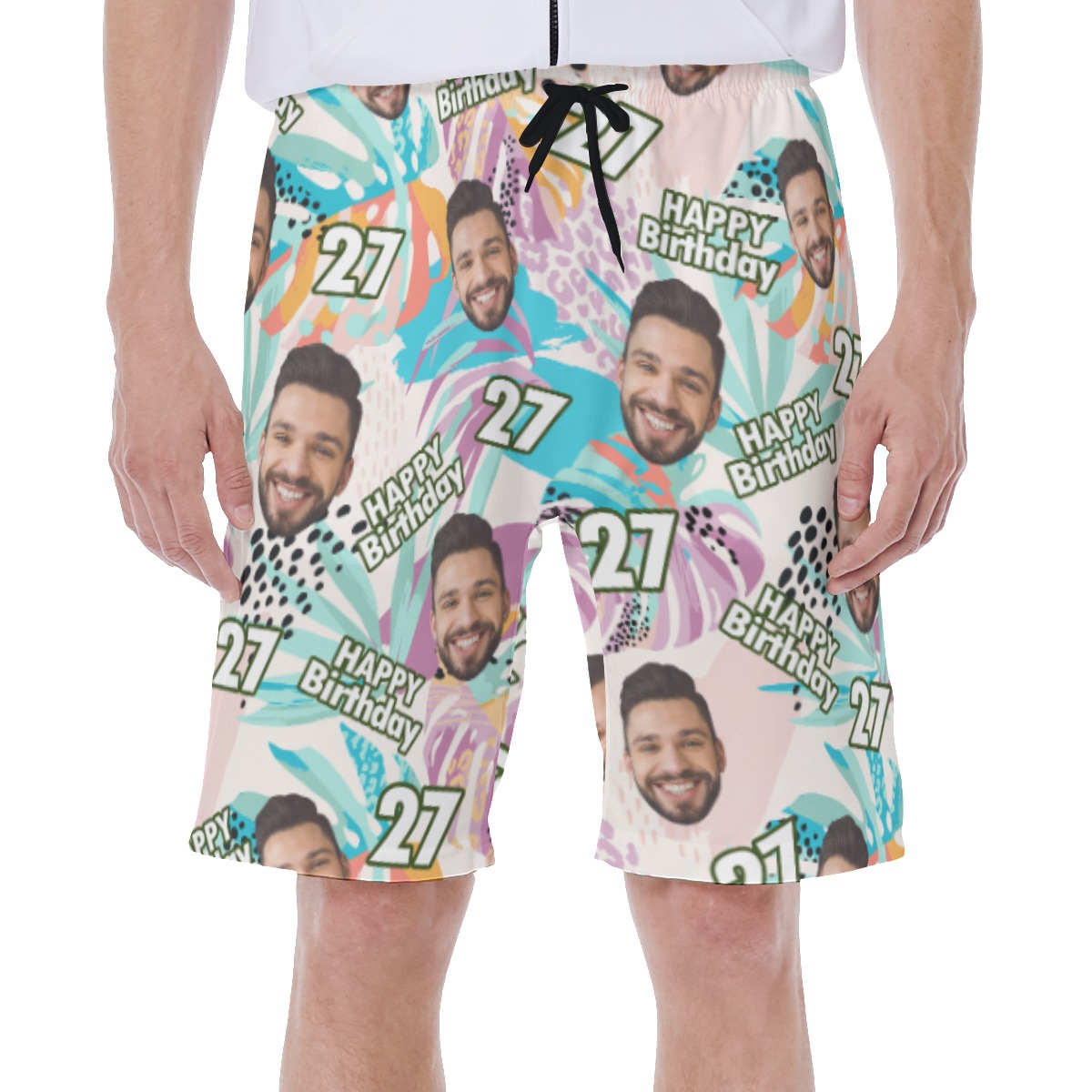 Funny Custom Face And Age Tropical Hawaiian Swimwear For Men - variant image 1