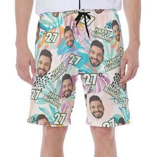 Funny Custom Face And Age Tropical Hawaiian Swimwear For Men