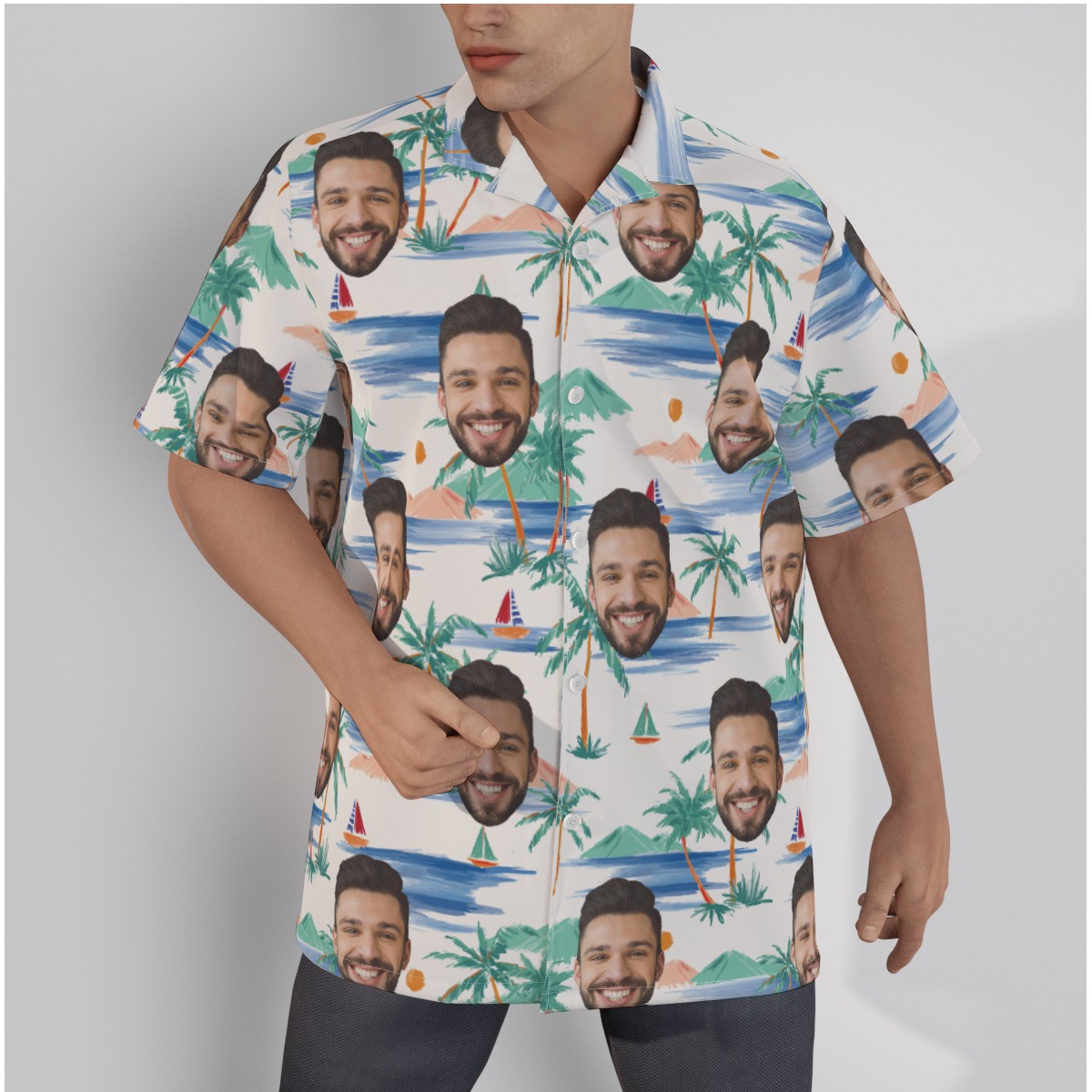 Palm Tree Beach Hawaiian Shirt With Custom Face - variant image 1