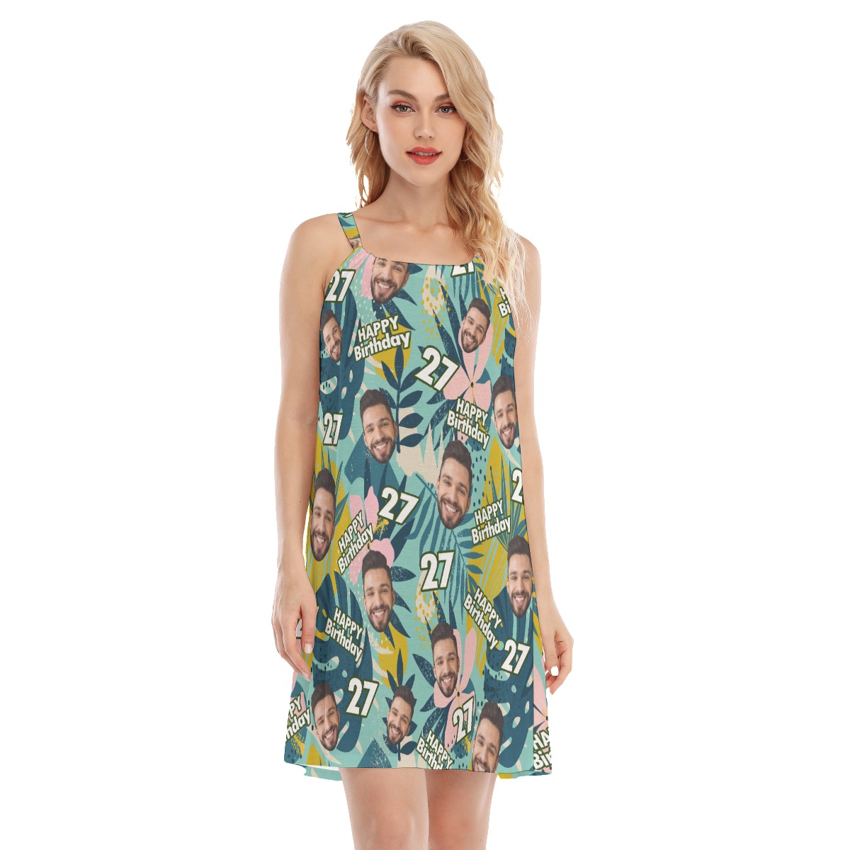 Tropical Custom Face Birthday Hawaiian Cami Dress For Women - variant image 1