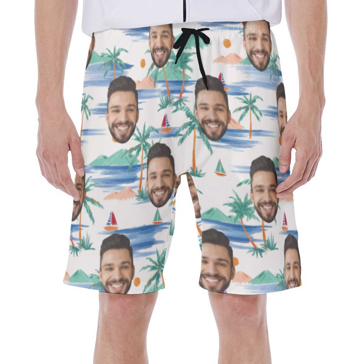 Beach Themed Men's Swim Trunks With Custom Face - variant image 1