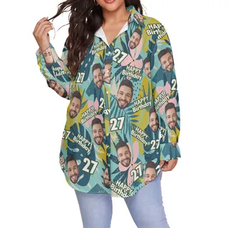 Tropical Custom Face Birthday Women's Hawaiian Plus Size Shirt