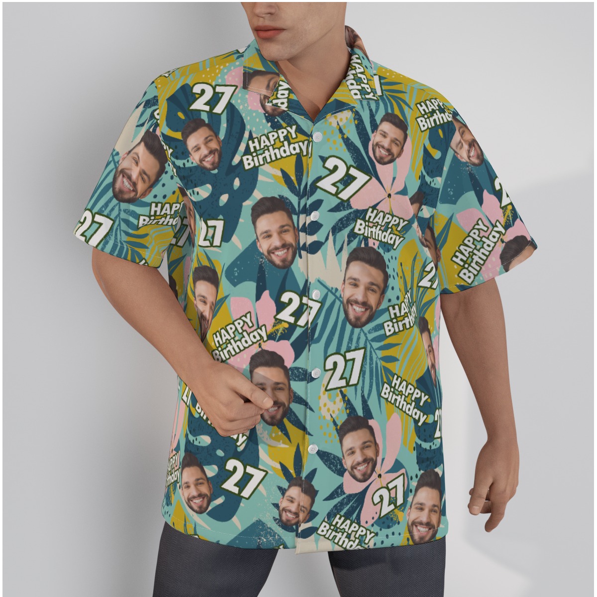 Floral Custom Face Birthday Men's Hawaiian Shirt - variant image 1