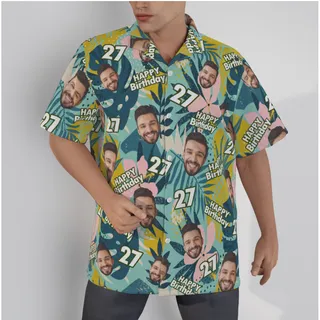 Floral Custom Face Birthday Men's Hawaiian Shirt