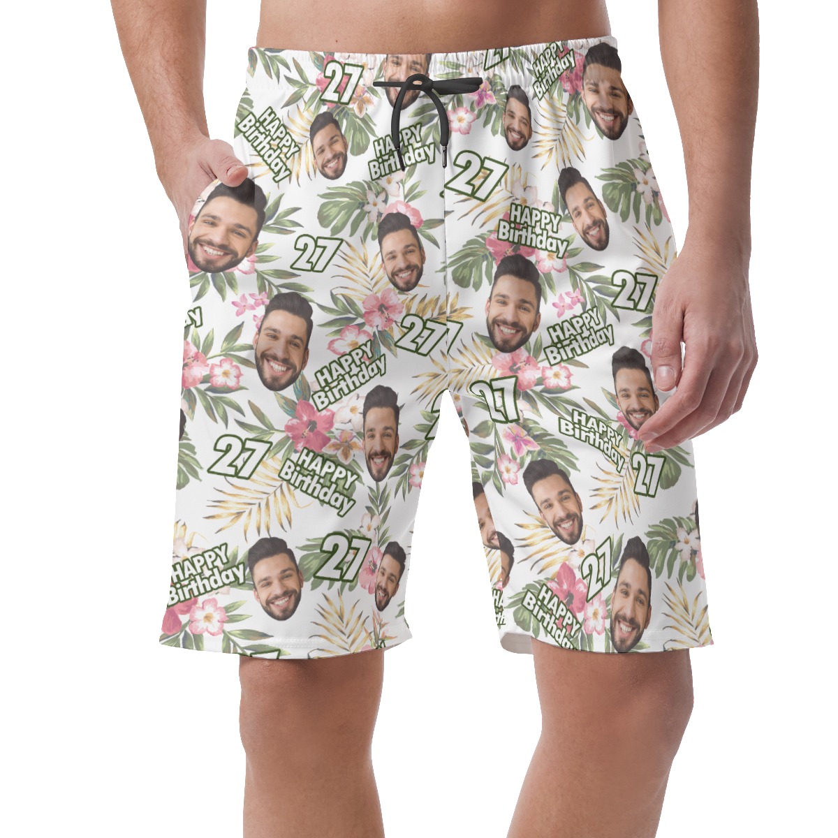Custom Face Happy Birthday Summer Beach Shorts For Men - variant image 1