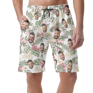 Custom Face Happy Birthday Summer Beach Shorts For Men