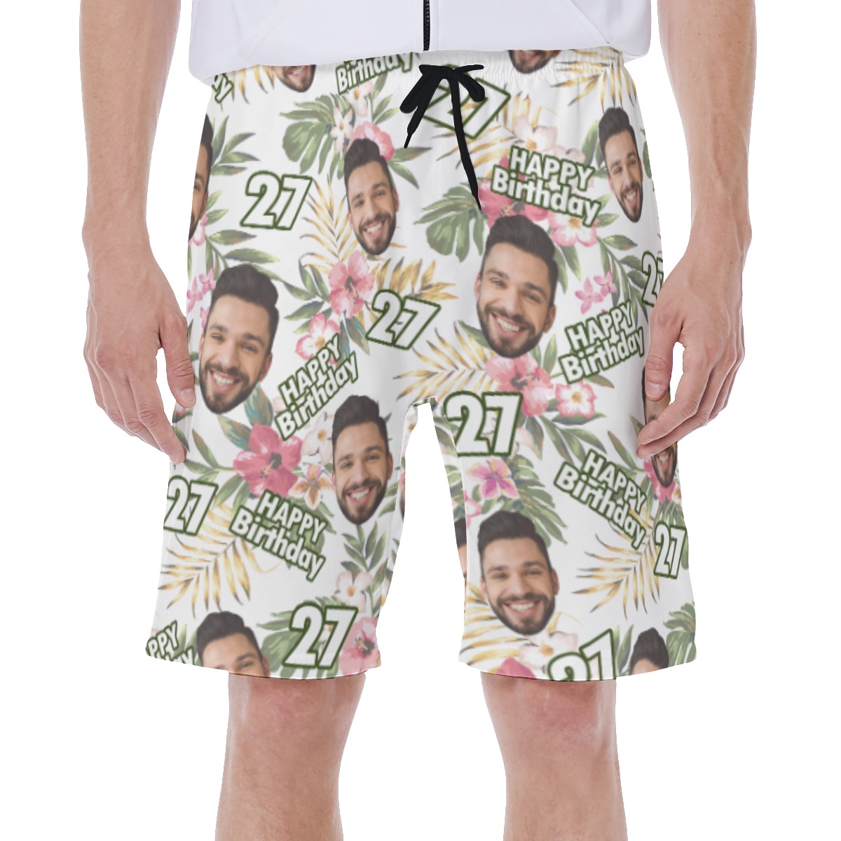 Custom Face And Age Birthday Floral Swim Trunks - variant image 1