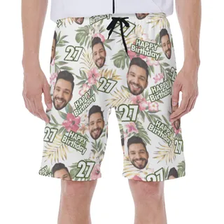 Custom Face And Age Birthday Floral Swim Trunks