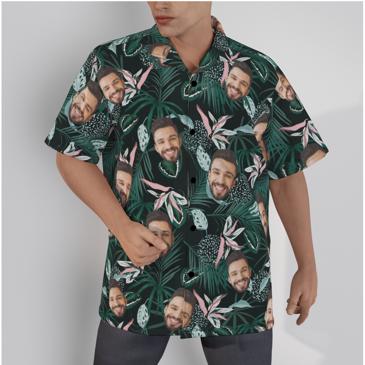 Tropical Green Hawaiian Shirt With Custom Face - variant image 1
