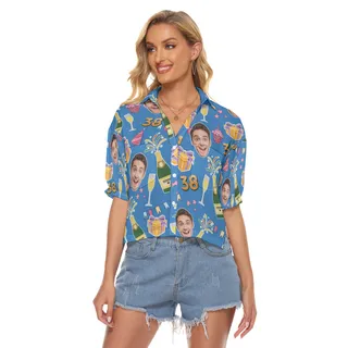 Funny Custom Face Birthday Women's Aloha Crop Top Shirt