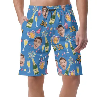 Funny Custom Birthday Hawaiian Shorts With Face And Age