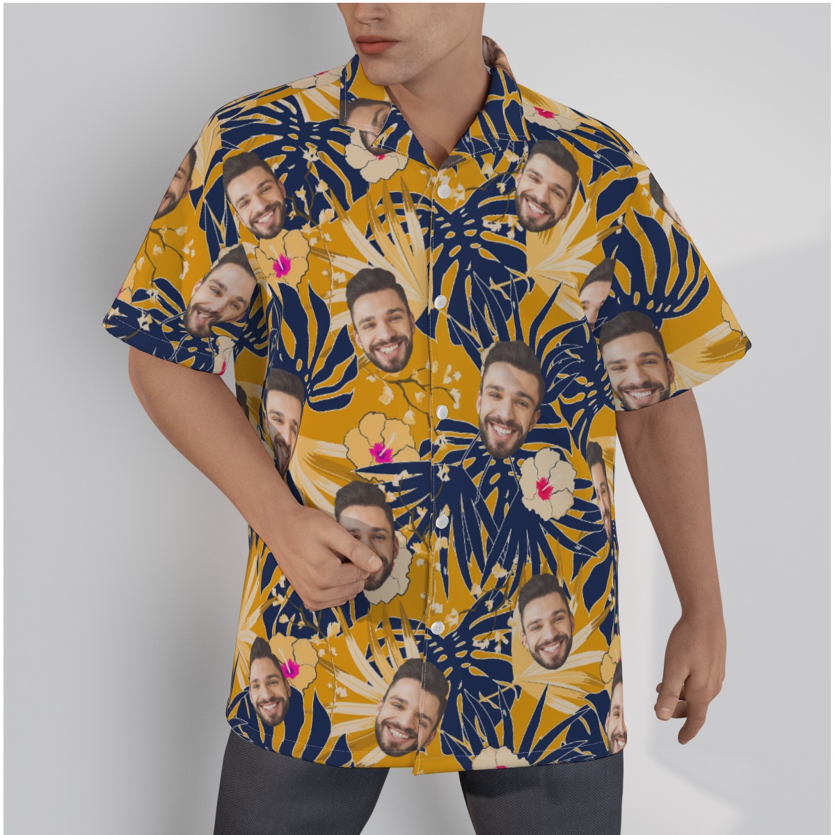 Tropical Leaf Yellow Hawaiian Shirt With Custom Face - variant image 1