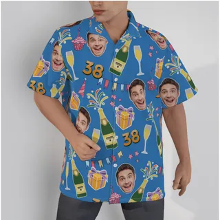 Custom Face Birthday Party Blue Hawaiian Shirt