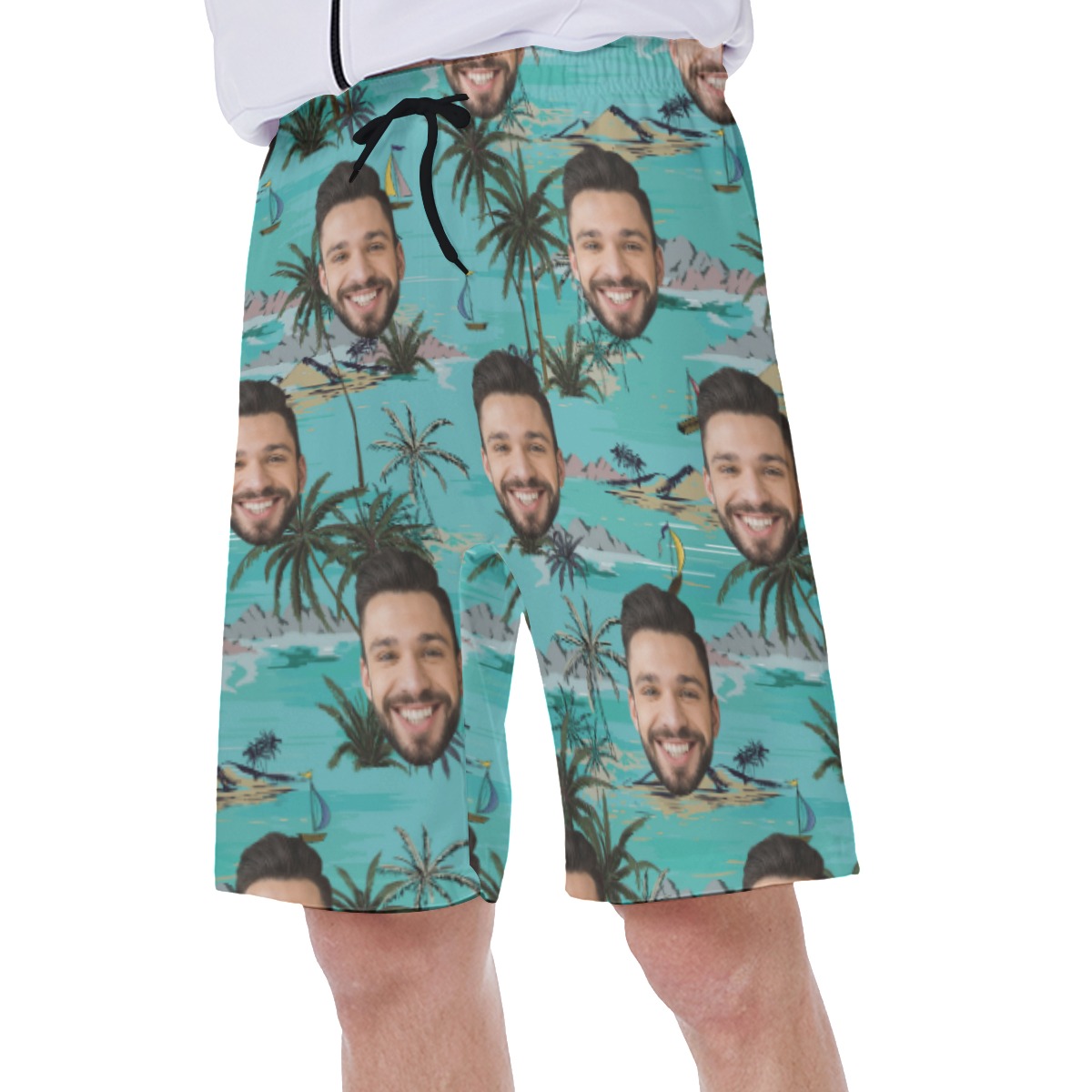 Palm Tree Island Hawaiian Swim Trunks For Men
