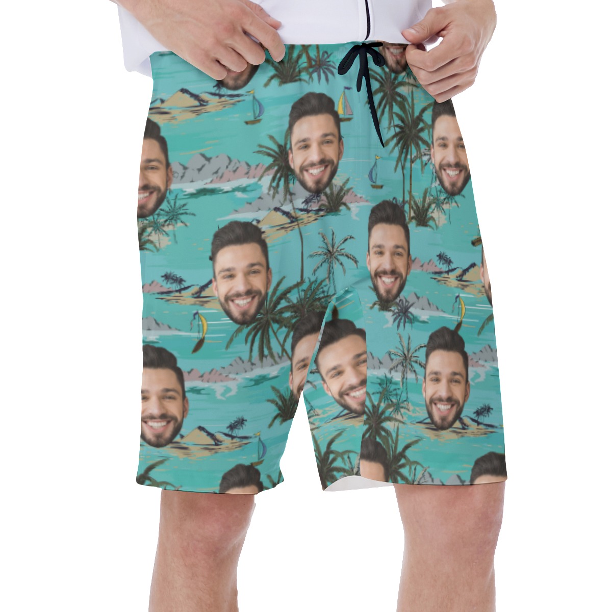 Palm Tree Island Hawaiian Swim Trunks For Men