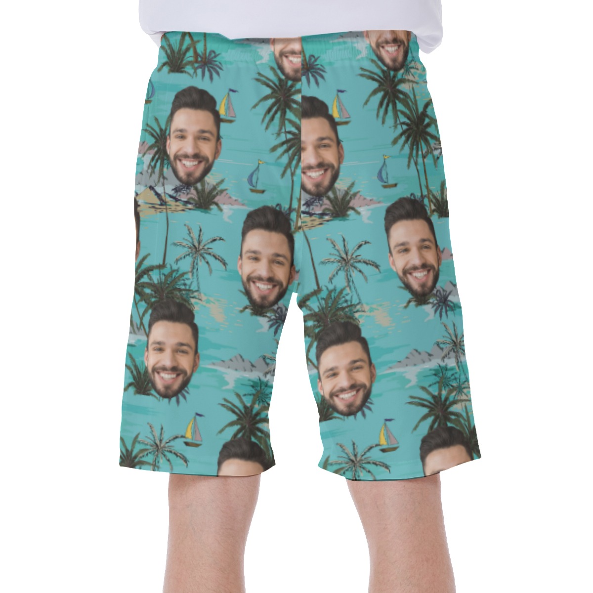 Palm Tree Island Hawaiian Swim Trunks For Men
