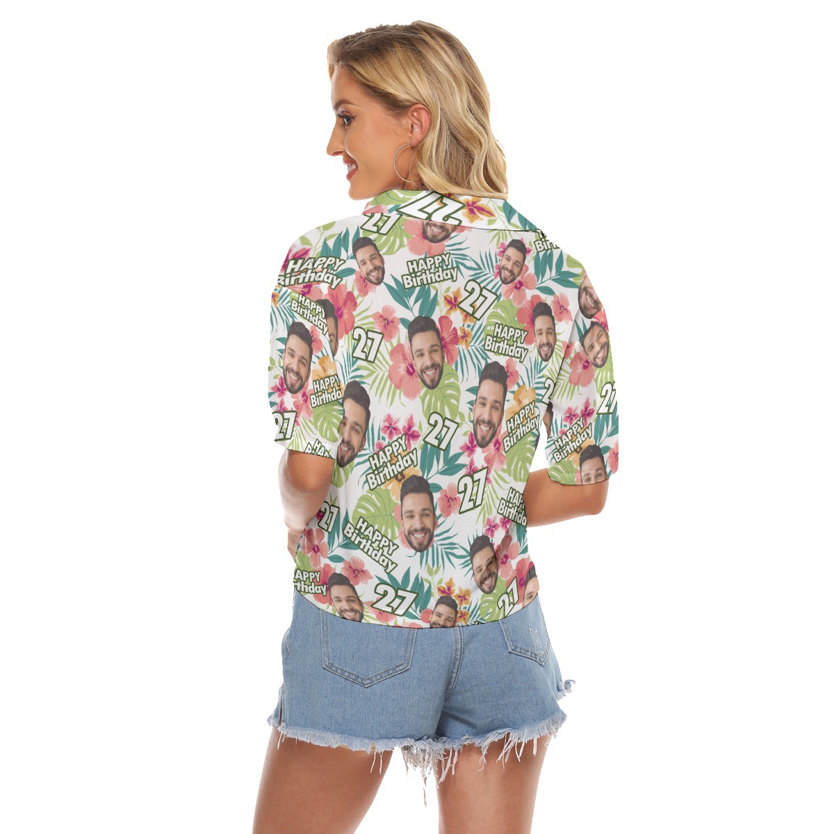 Floral Custom Face And Age Birthday Hawaiian Crop Top Shirt For Women