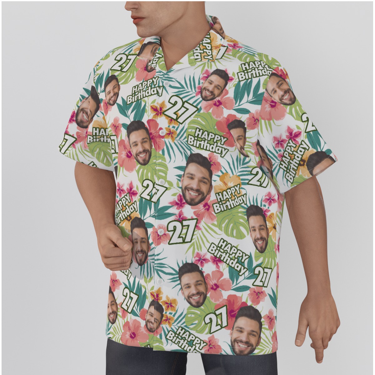 Custom Face Happy Birthday Hibicus Hawaiian Shirt