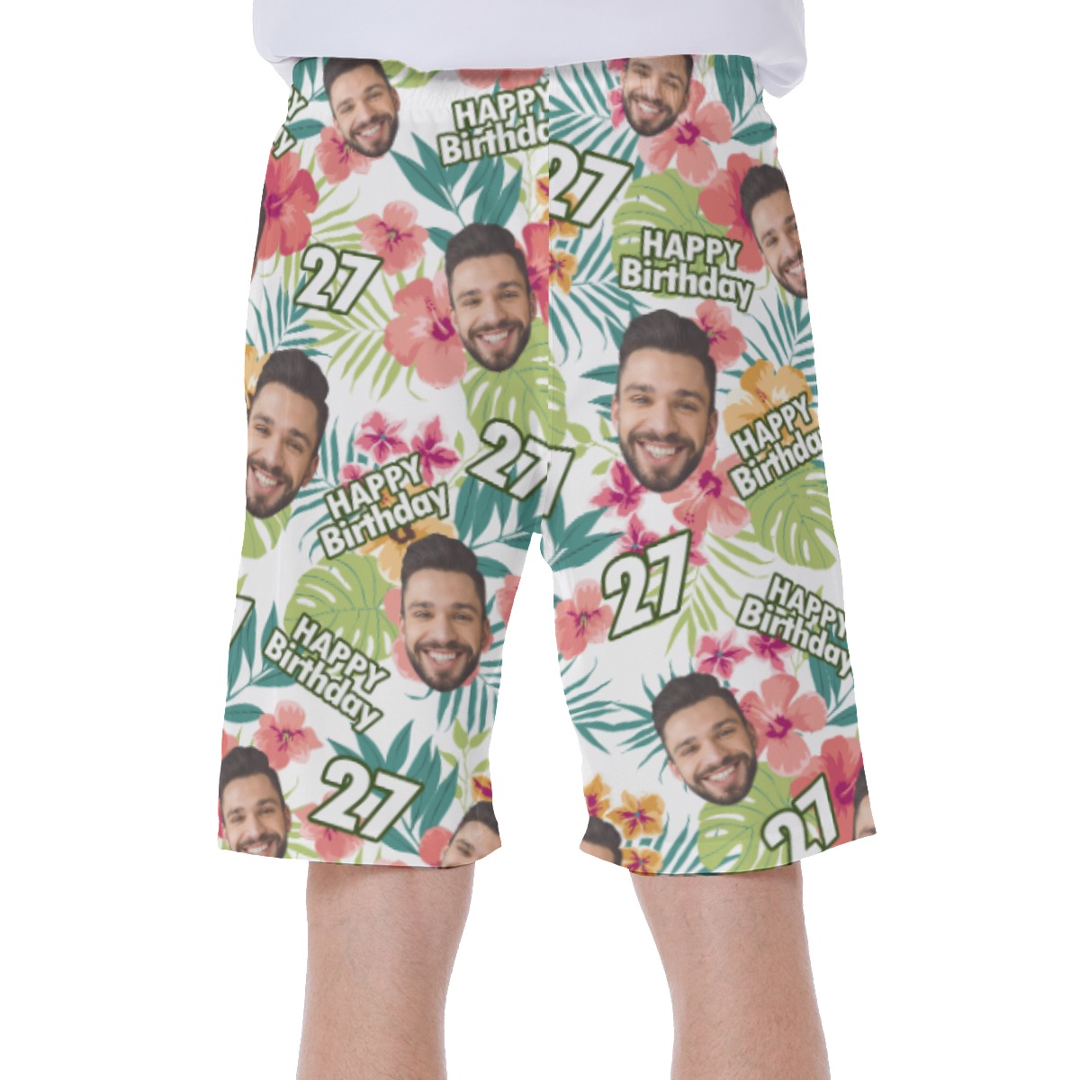 Custom Face Birthday Hibicus Hawaiian Swim Trunks For Men
