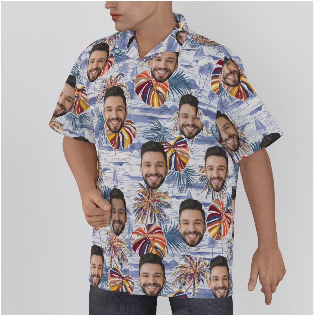 Vintage Palm Tree Custom Face Hawaiian Shirt
