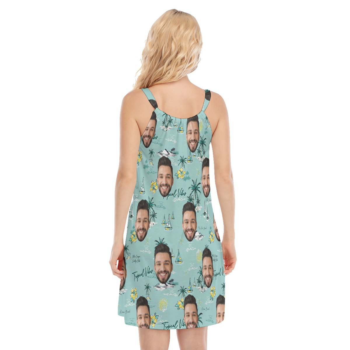Blue Tropical Vibes Cami Dress With Custom Faces