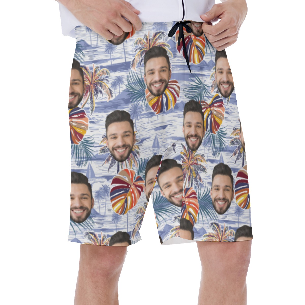 Vintage Palm Tree Custom Face Men's Swim Trunks