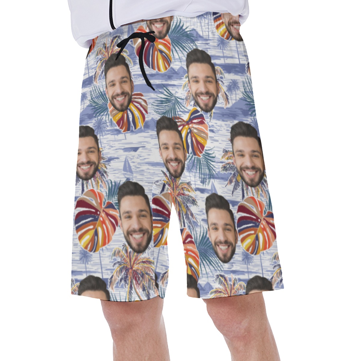 Vintage Palm Tree Custom Face Men's Swim Trunks