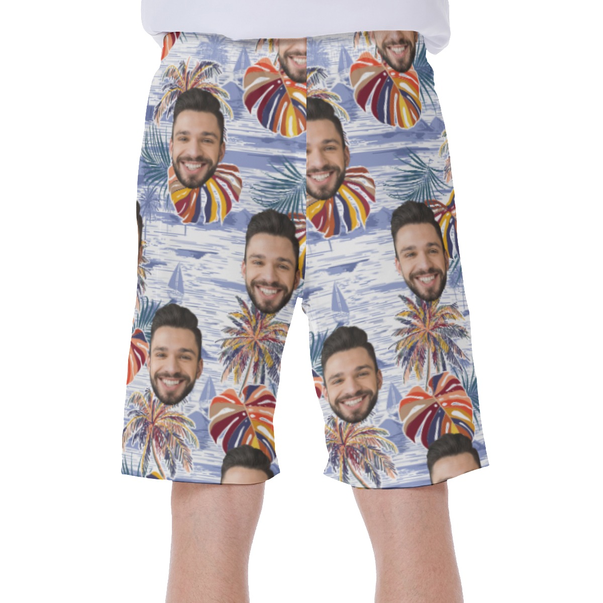 Vintage Palm Tree Custom Face Men's Swim Trunks