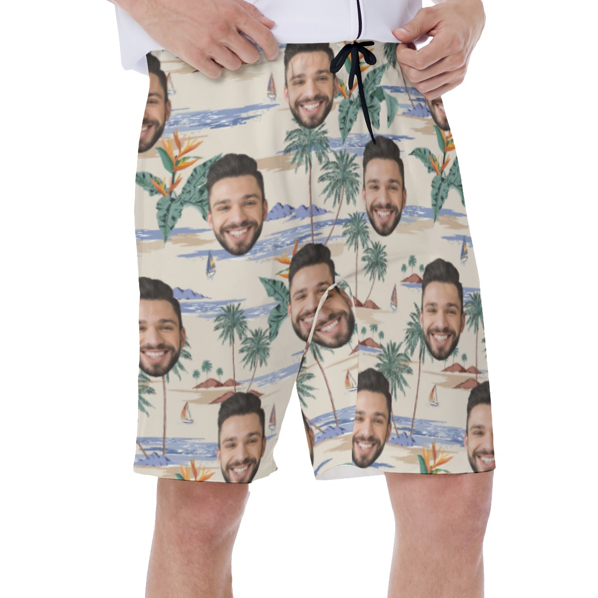 Beach Themed Hawaiian Shorts With Multiple Custom Face
