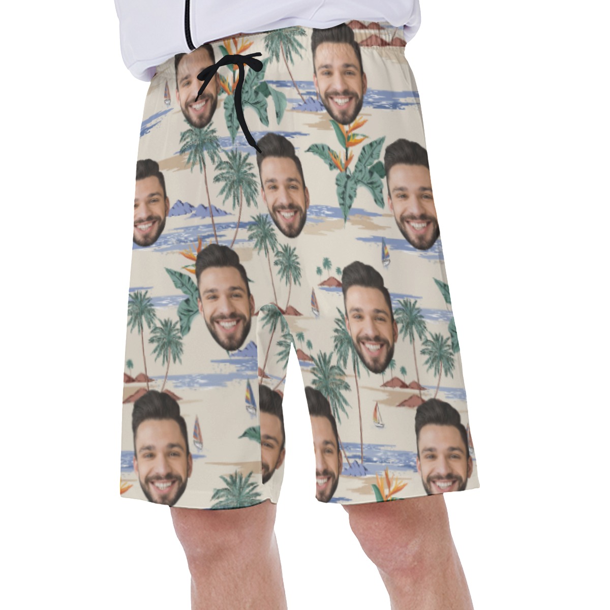 Beach Themed Hawaiian Shorts With Multiple Custom Face