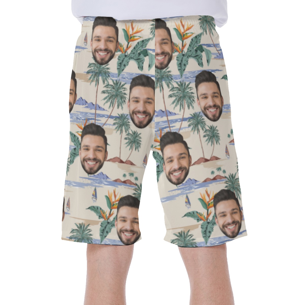 Beach Themed Hawaiian Shorts With Multiple Custom Face