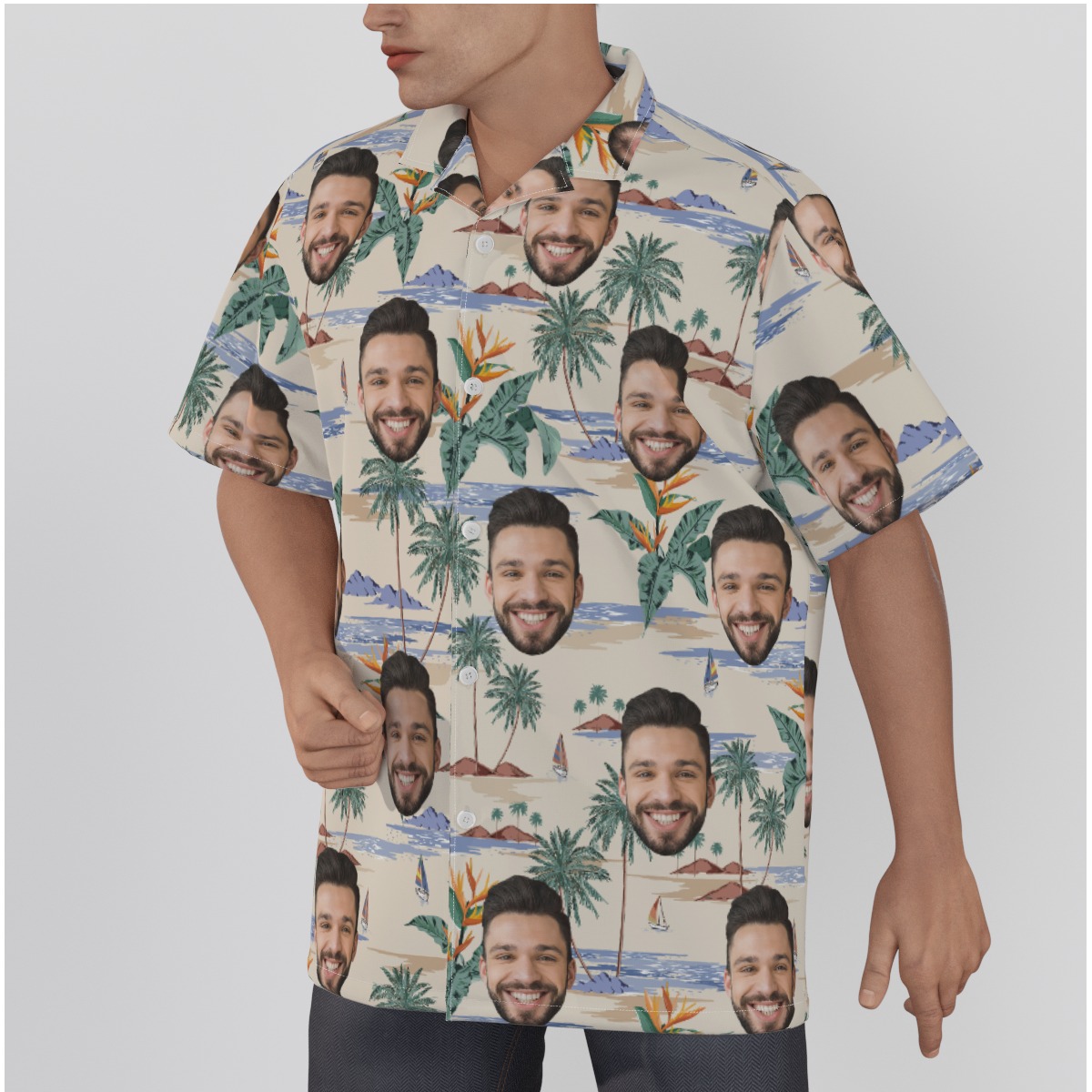 Beach Themed Hawaiian Shirt With Multiple Custom Face