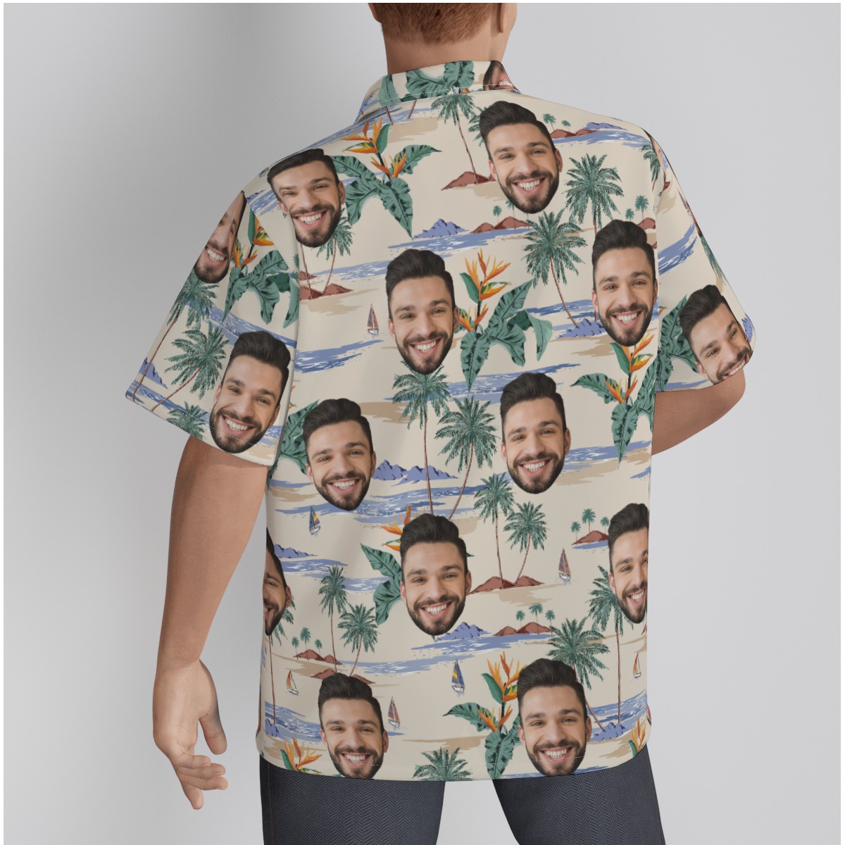 Beach Themed Hawaiian Shirt With Multiple Custom Face