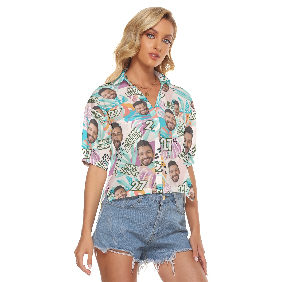 Tropical Custom Face Birthday Hawaiian Crop Top Shirt