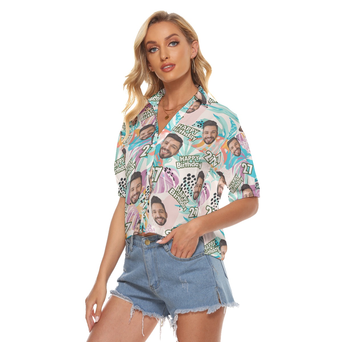 Tropical Custom Face Birthday Hawaiian Crop Top Shirt