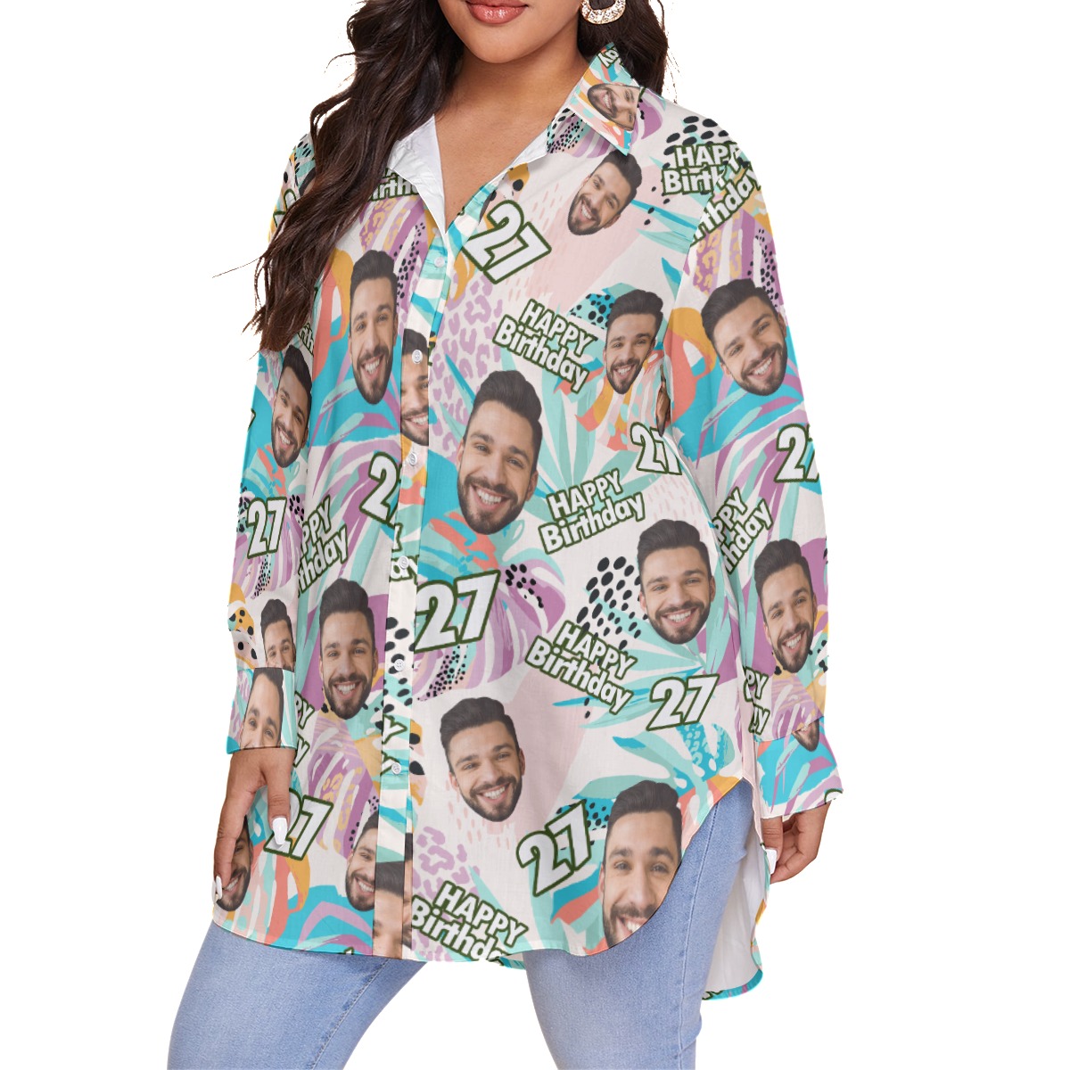 Funny Custom Face Happy Birthday Tripical Hawaiian Plus Size Shirt