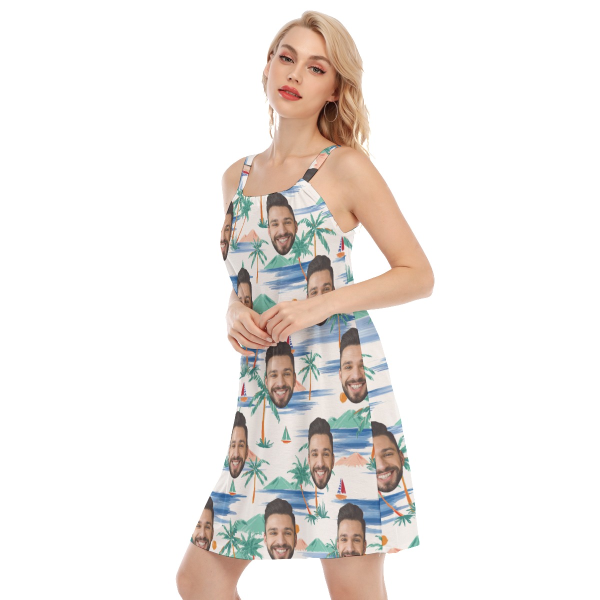 Beach Palm Tree Cami Dress With Custom Faces