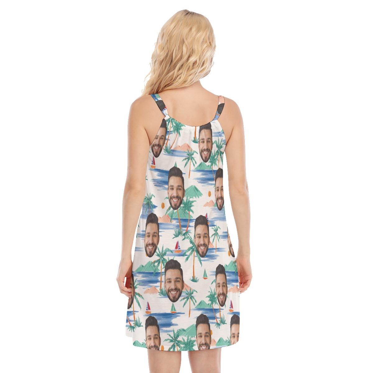 Beach Palm Tree Cami Dress With Custom Faces
