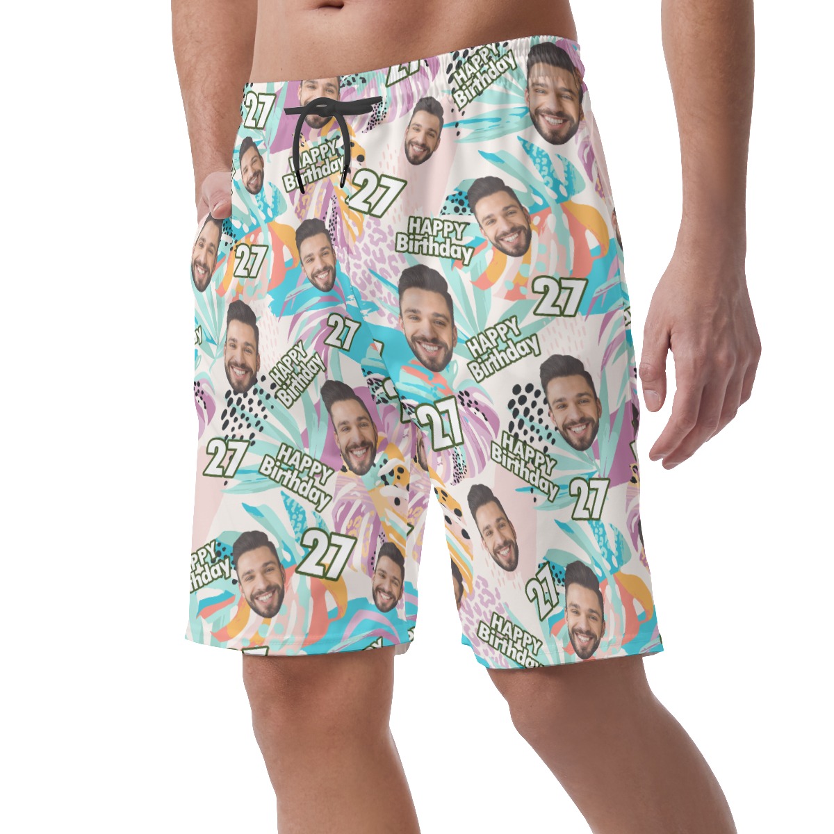 Tropical Custom Face Birthday Hawaiian Beach Shorts For Men
